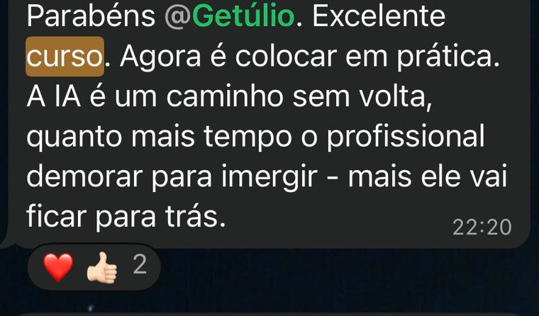 Depoimento de aluno: excelente curso, a IA é um caminho sem volta